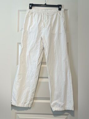 Erika White 100% Cotton Elastic Waist Casual Flowy Draw String Pants Coastal